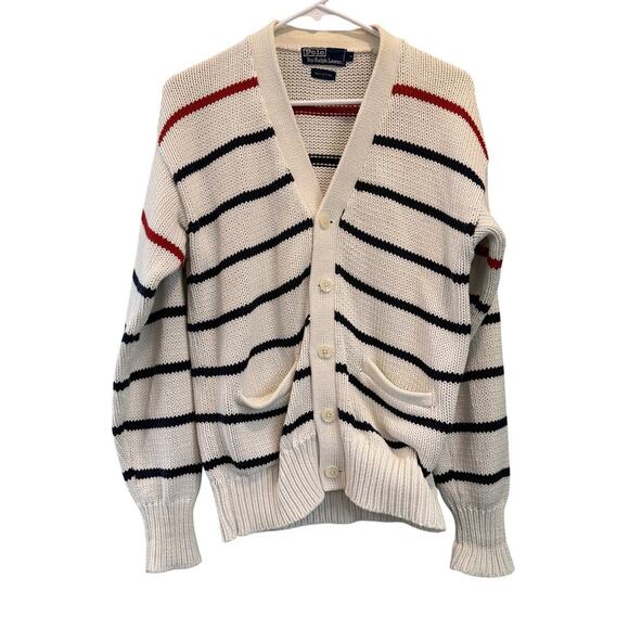 Polo Ralph Lauren Striped Knit V-Neck Button Up Cardigan; S - Picture 1 of 7